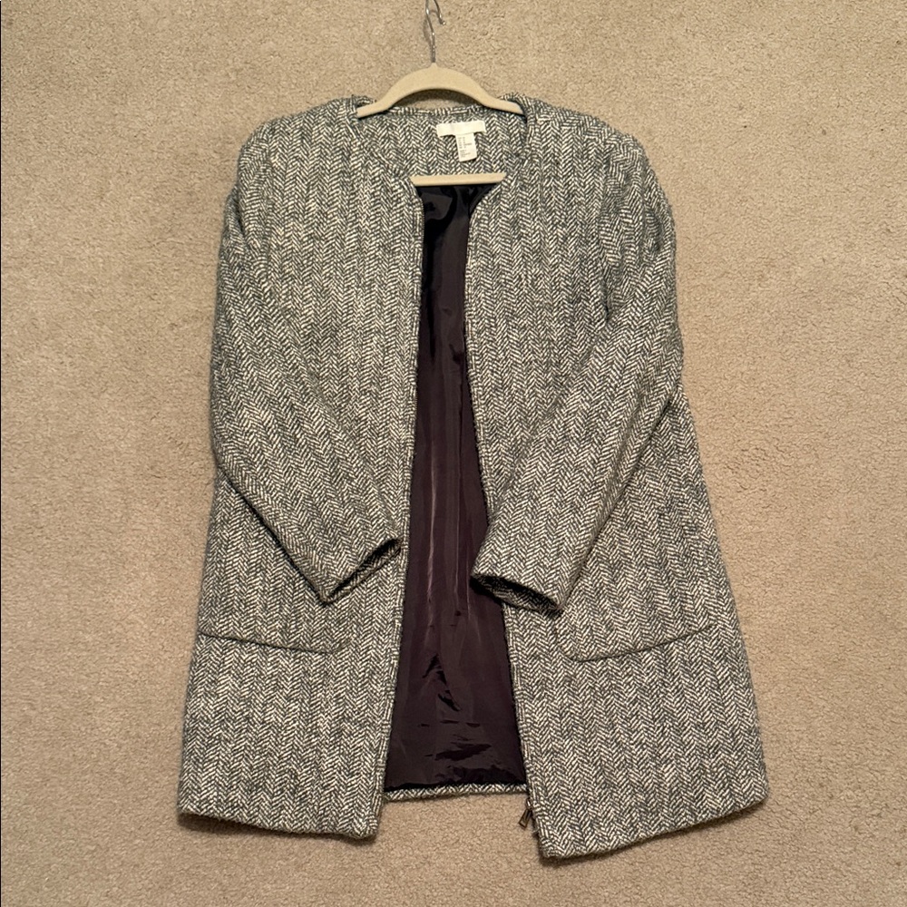 Women's Gray Herringbone Coat - H&M size 14
